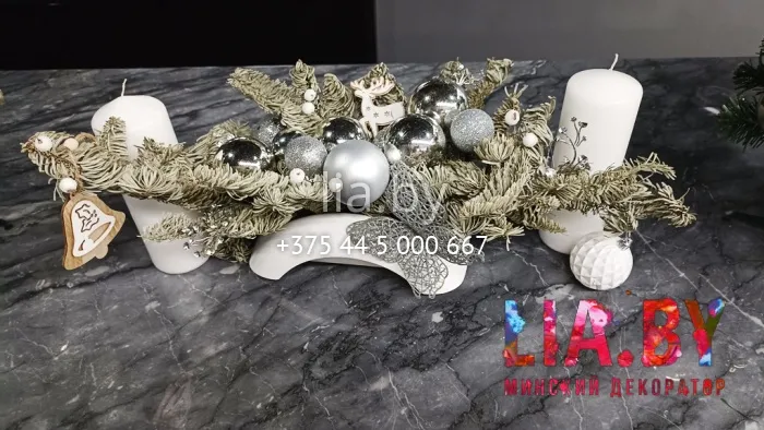 композиция из хвои для украшения стола на Новый год