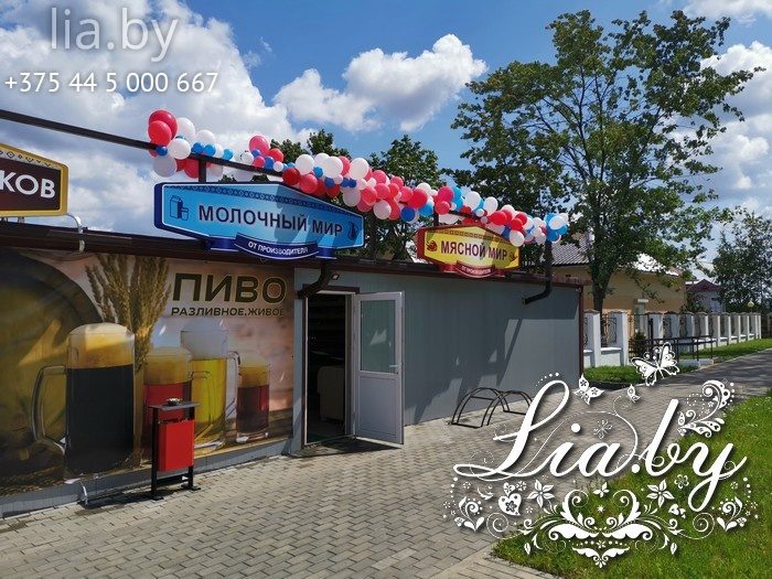 Гирлянда из разноразмерных шаров наполненных воздухом на открытие магазина
