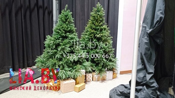 Украшение здания ёлками с подарками и зимней фотозоной